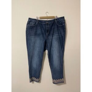 Avenue  Embroidered Ankle Jeans Boho Western Festival Casual Rodeo Sequins 28